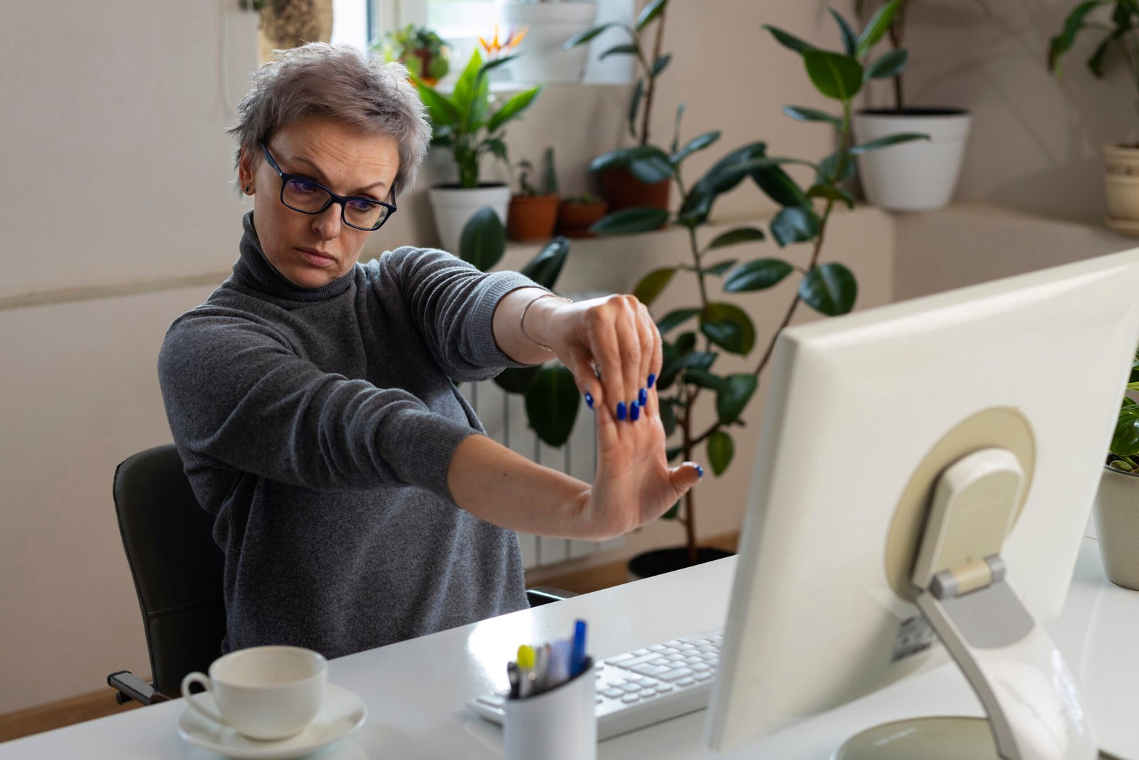 medium-shot-woman-stretching-desk